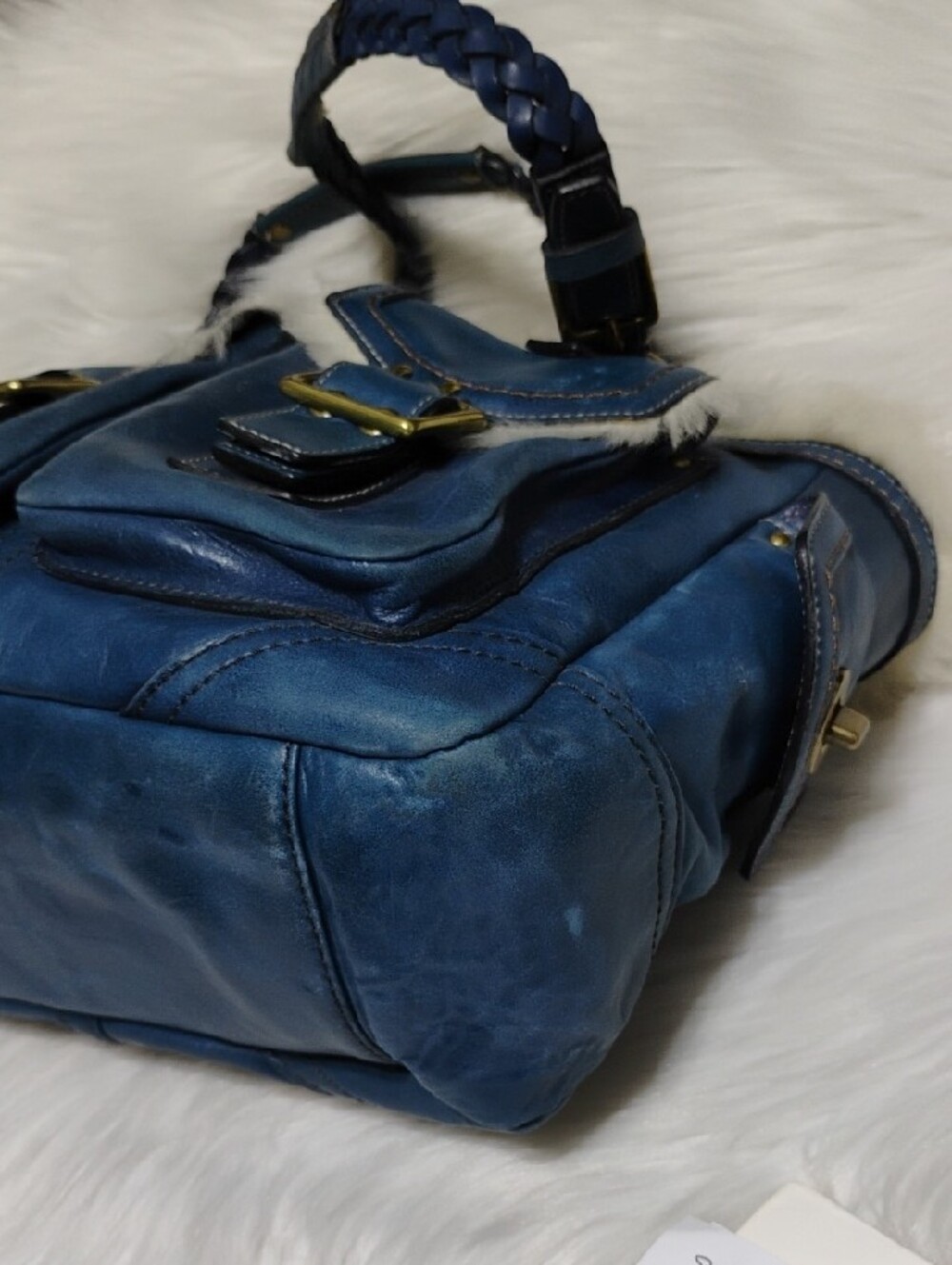 SALE! RARE!!Coach Limited Edition Shearling Blue Leather Gallery Tote - Picture 9 of 16